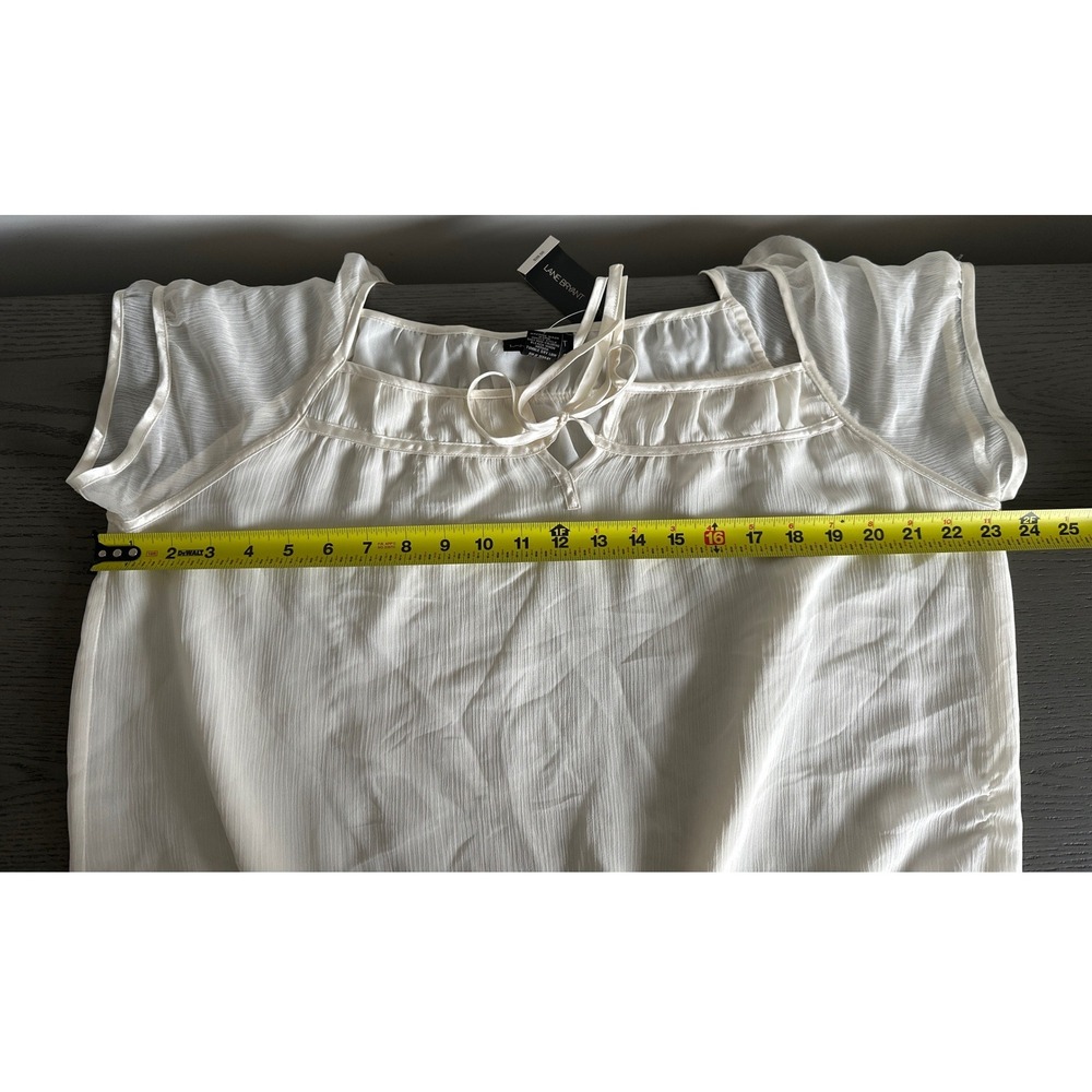 Lane Bryant Ivory Chiffon Blouson Top Smocked Hem Tie Sleeve Blouse Plus 18/20 - Picture 5 of 6